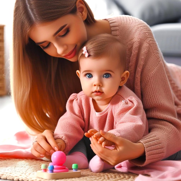 PSD niña asiática pasando tiempo en casa con su madre