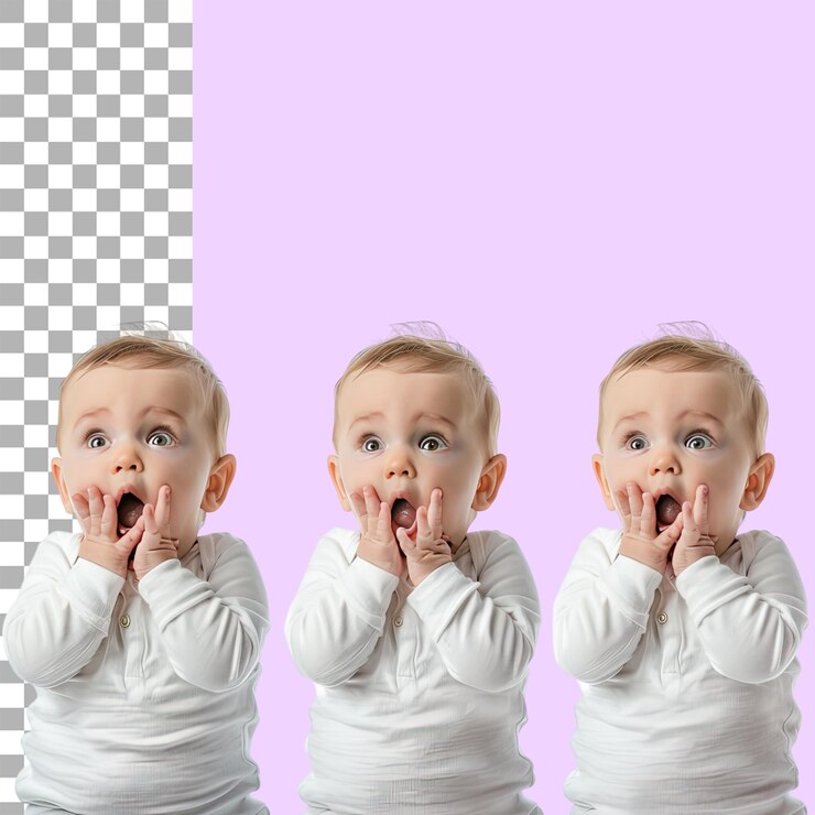 PSD niña bebé niño feliz y divertido recién nacido aislado en fondo alfa transparente png recortado
