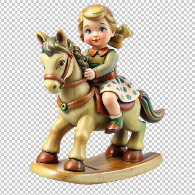 PSD niña en caballo de madera figura de hummel en fondo transparente