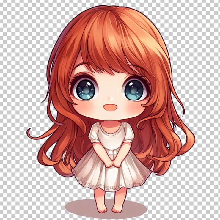 PSD niña chibi inocente y optimista de ojos abiertos sobre un fondo transparente