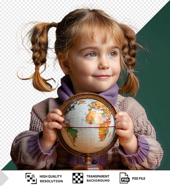 Una niña curiosa y transparente con colas que explora un globo png