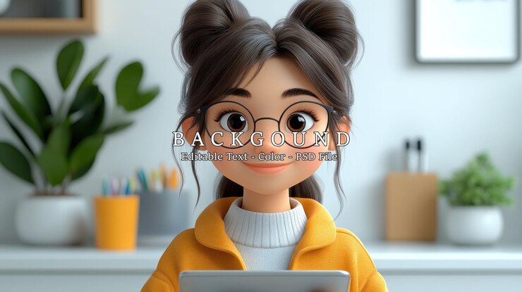 PSD niña de dibujos animados sonriente con gafas