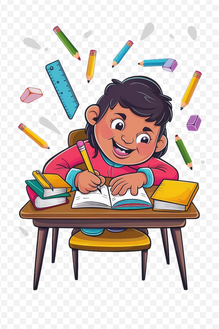 PSD una niña está escribiendo en un cuaderno con un lápiz en la parte superior