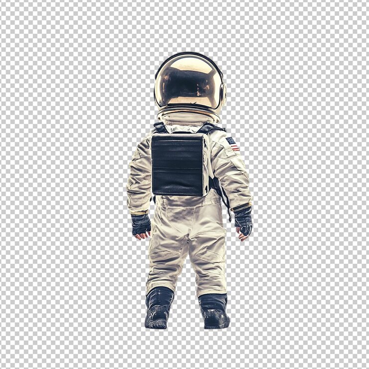 PSD niña flotante en traje de astronauta aislada en un fondo transparente