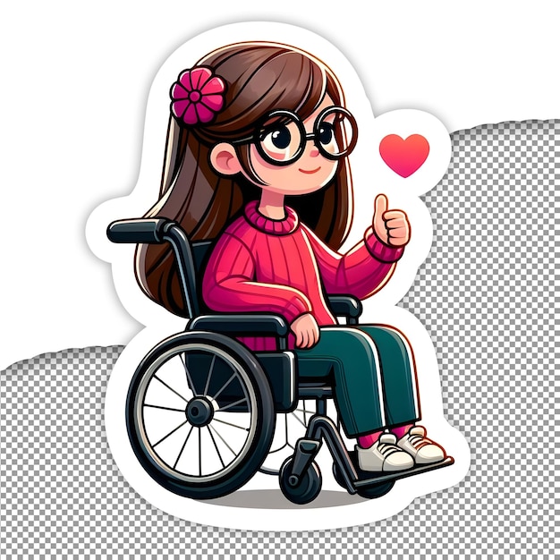 PSD niña con gafas en una silla de ruedas