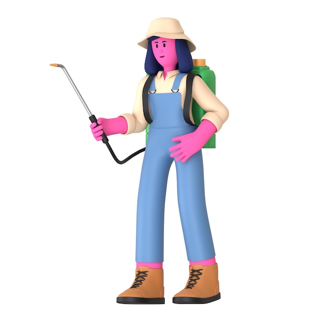 Niña granjera que trabaja en la agricultura de pesticidas