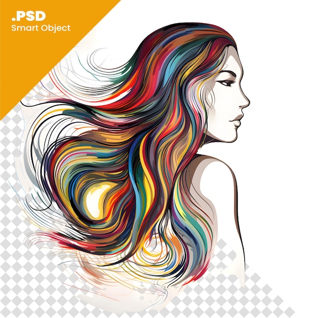 PSD niña hermosa con cabello largo ilustración vectorial para su plantilla de diseño psd