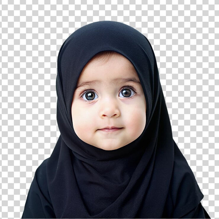 PSD una niña con un hijab negro en un fondo transparente