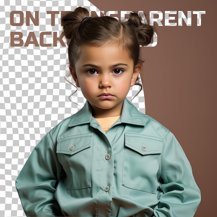 PSD una niña ingeniera nativa americana con cabello calvo una niña en edad preescolar posa apática sobre un fondo de menta pastel