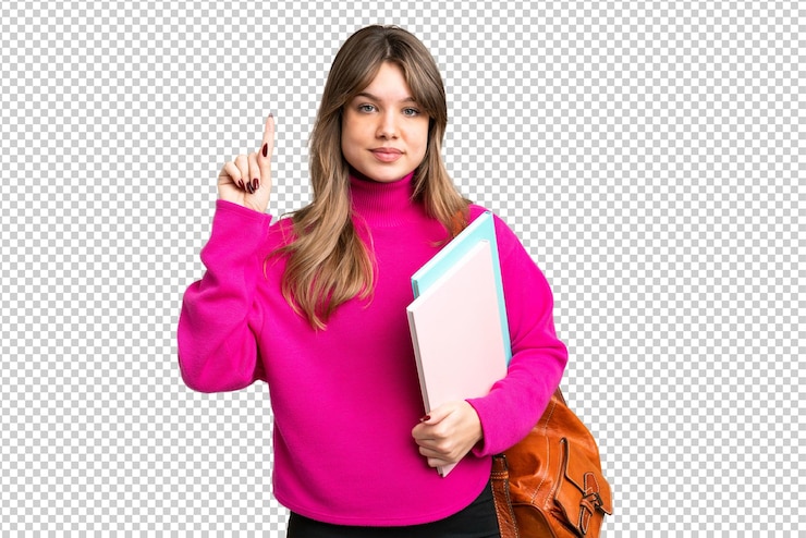 PSD niña joven sobre fondo de llave de croma aislado
