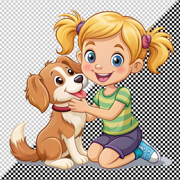 PSD niña jugando con el perro lindo vector