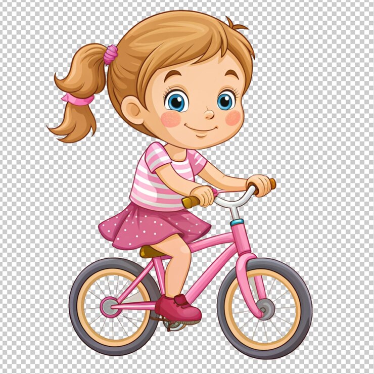 PSD una niña linda montando una bicicleta en un fondo transparente