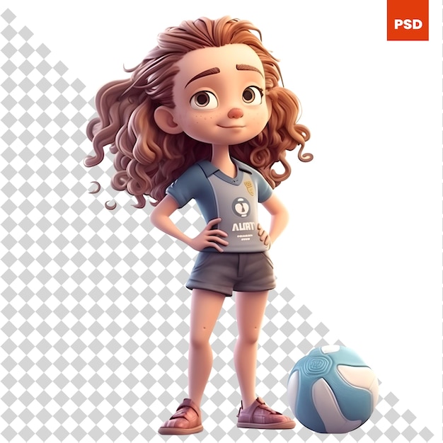 PSD niña linda con una representación 3d del balón de fútbol