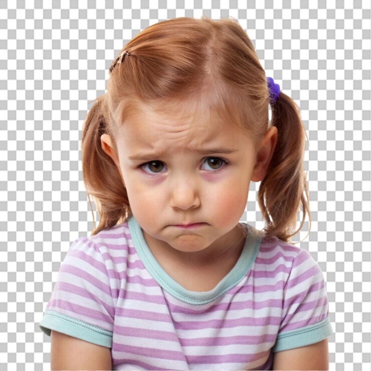 PSD una niña molesta aislada en un fondo transparente