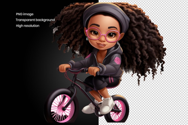PSD niña montando una bicicleta vector plano ilustración aislada