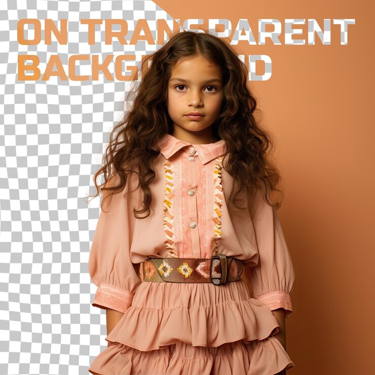 PSD niña nativa americana en atuendo de modelo apa waveed apricot pose
