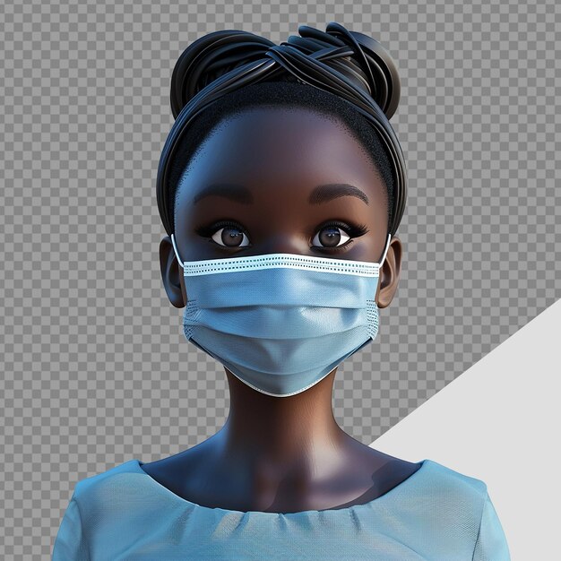 PSD niña negra pequeña en 3d con máscara png aislada sobre un fondo transparente