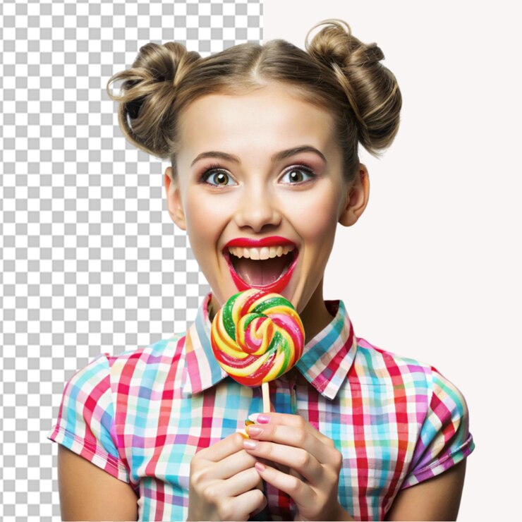PSD niña con piruleta en un fondo transparente