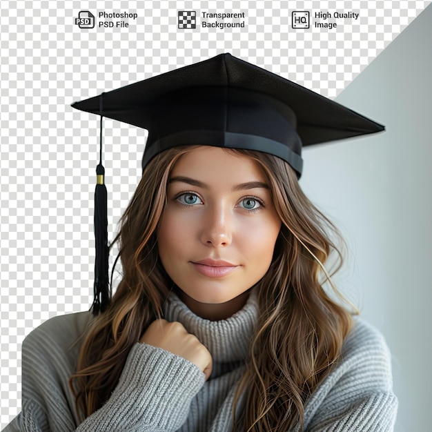 PSD niña psd con gorra de graduación aislada en un fondo transparente