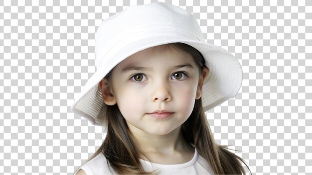 PSD niña con sombrero blanco aislada en un fondo transparente