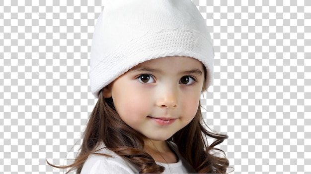 PSD niña con sombrero blanco aislada en un fondo transparente