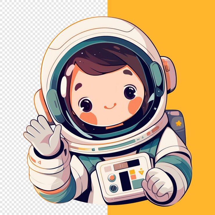 PSD una niña sonriente con un traje espacial de astronauta