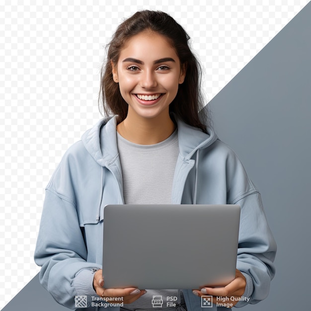 Una niña sosteniendo una computadora portátil con la palabra 