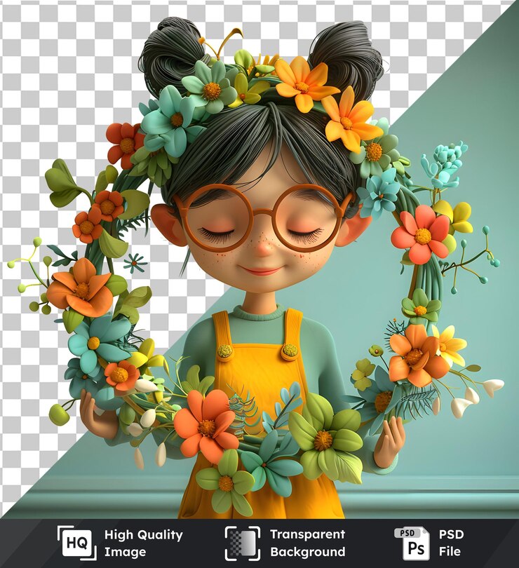 PSD niña sostiene una vibrante corona de flores imagen aislada