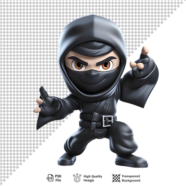 PSD ninja de desenho animado 3d isolado em fundo transparente