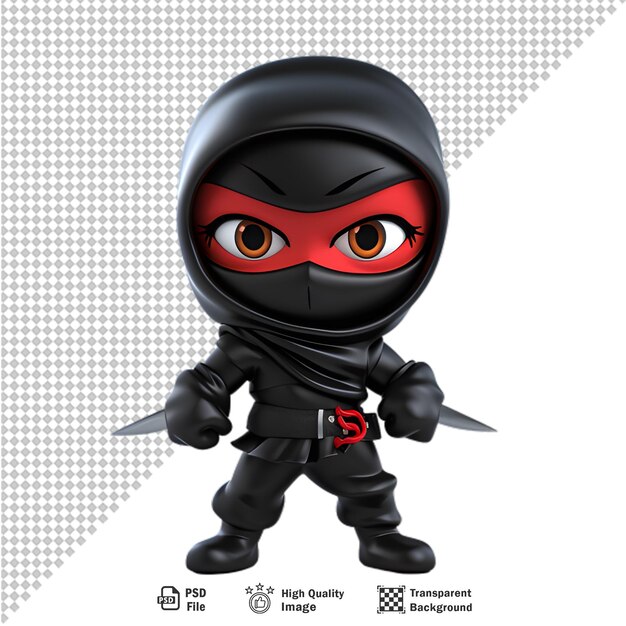 Ninja de desenho animado 3d isolado em fundo transparente