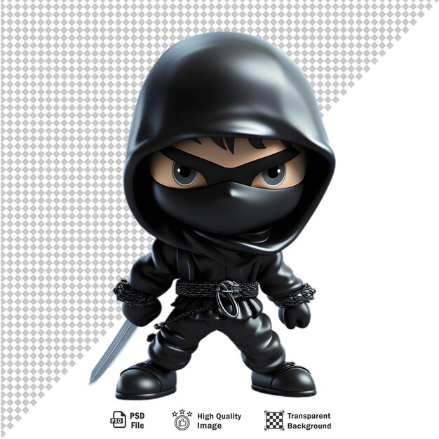 PSD ninja de desenho animado 3d isolado em fundo transparente