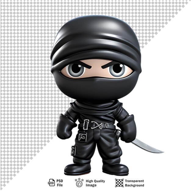 PSD ninja de desenho animado 3d isolado em fundo transparente