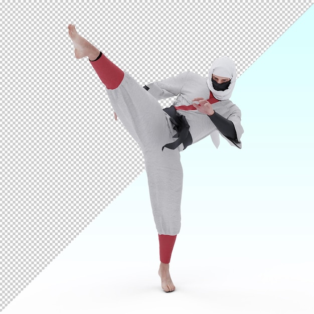Un ninja donne un coup de pied à un ennemi dans la tête