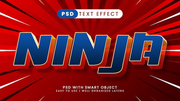 Ninja editable text effect with blue and red text style