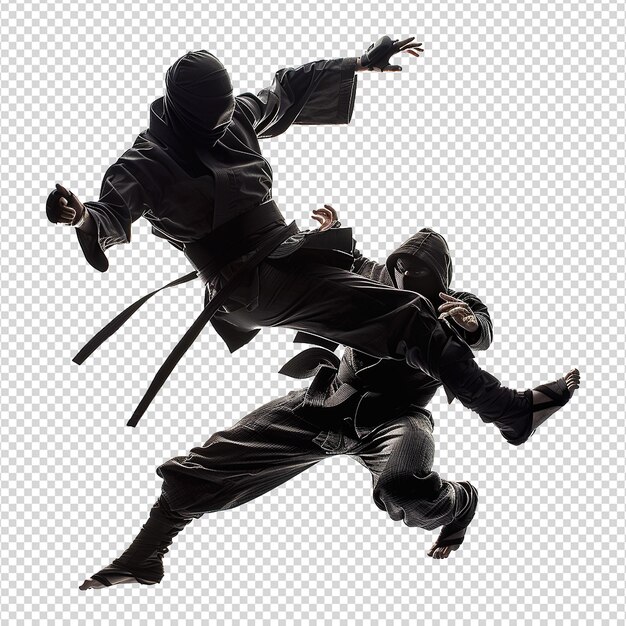 PSD ninja frappe un ennemi dans la tête isolé sur un fond transparent