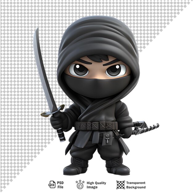 PSD ninja japonés 3d aislado en un fondo transparente