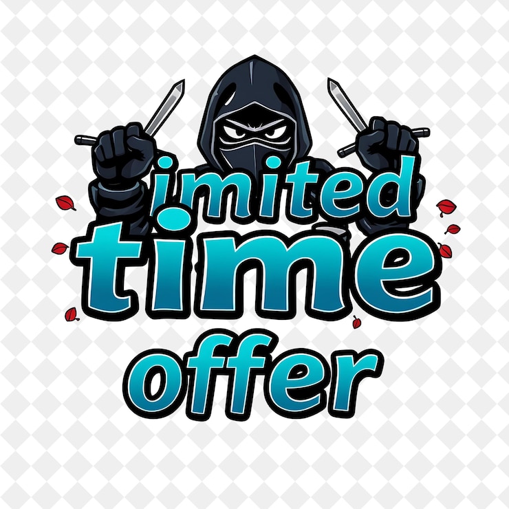 PSD ninja text limited time offer with shurikens and stealthy decorations text is sleek and sharp w
