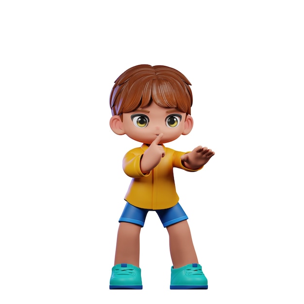 Niño de 3d camisa larga azul naranja Shhttt Pose