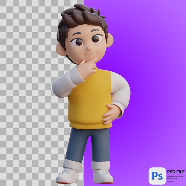 El niño en 3D está pensando Render ilustración Icono aislado PNG