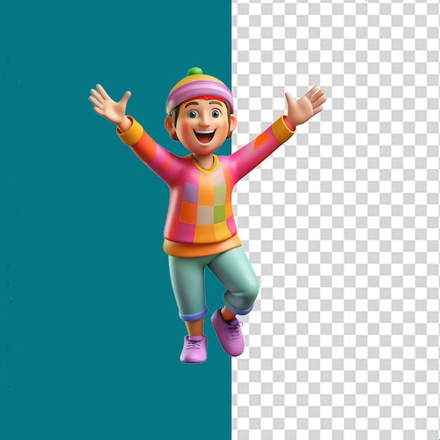 PSD un niño en 3d juega holi en transparente