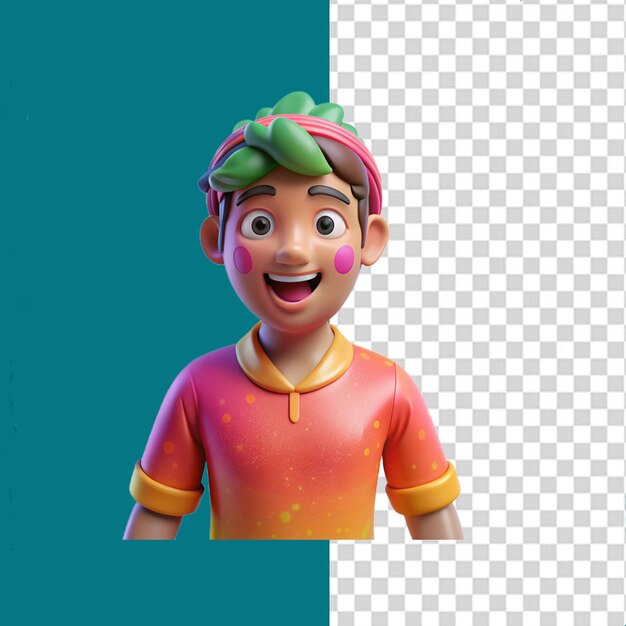 PSD un niño en 3d juega holi en transparente