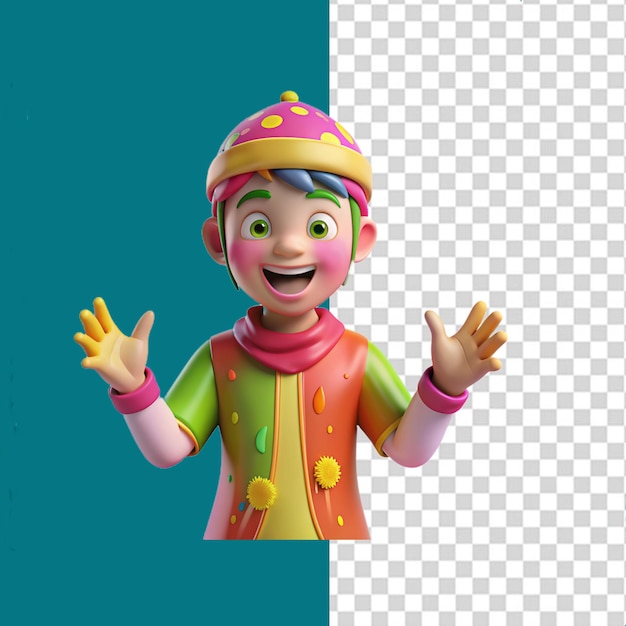 PSD un niño en 3d juega holi en transparente