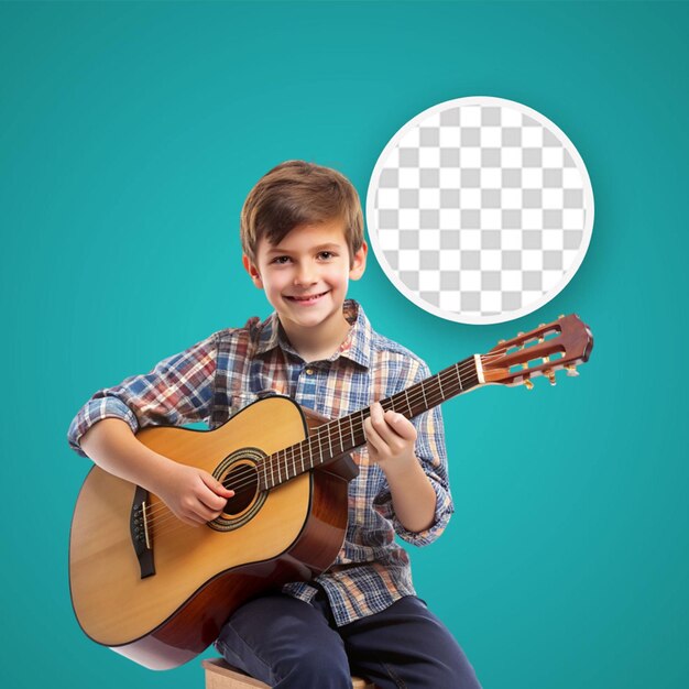 PSD niño adorable con guitarra sobre un fondo blanco