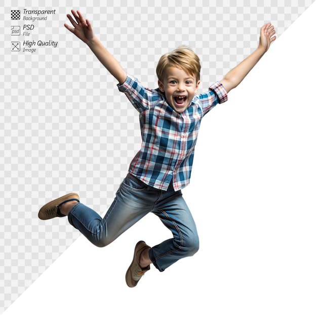 Un niño alegre saltando en el aire con una gran sonrisa