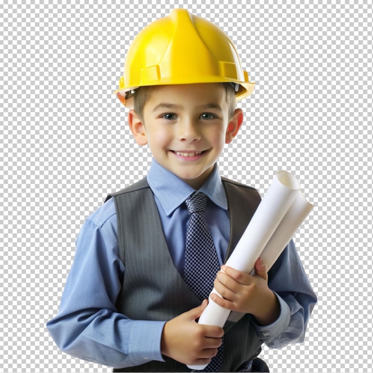 PSD niño arquitecto en fondo transparente