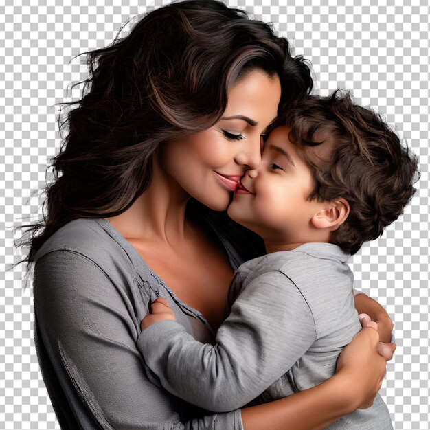 Un niño besando a su madre.