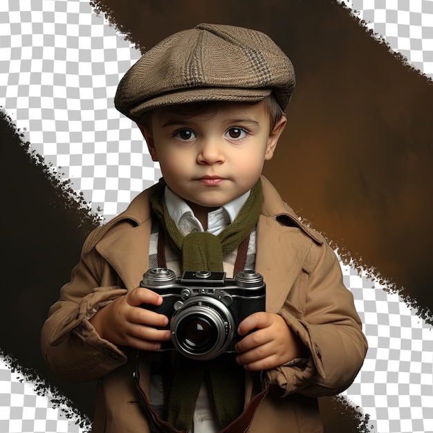 PSD un niño con una cámara y un sombrero.