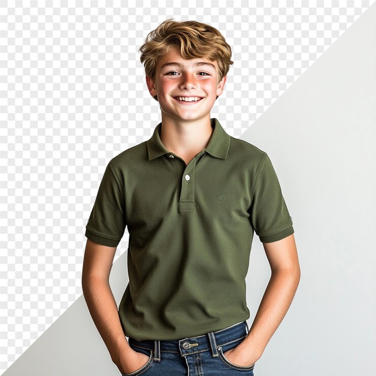 PSD un niño con una camisa verde que dice que está sonriendo