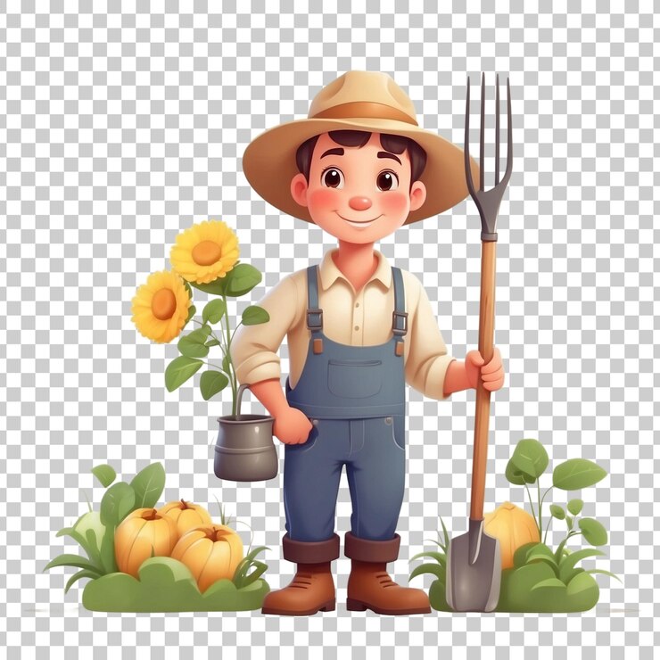 PSD un niño con una canasta de zanahorias y una pegatina con una zanahoria en él aislado en fondo transparente