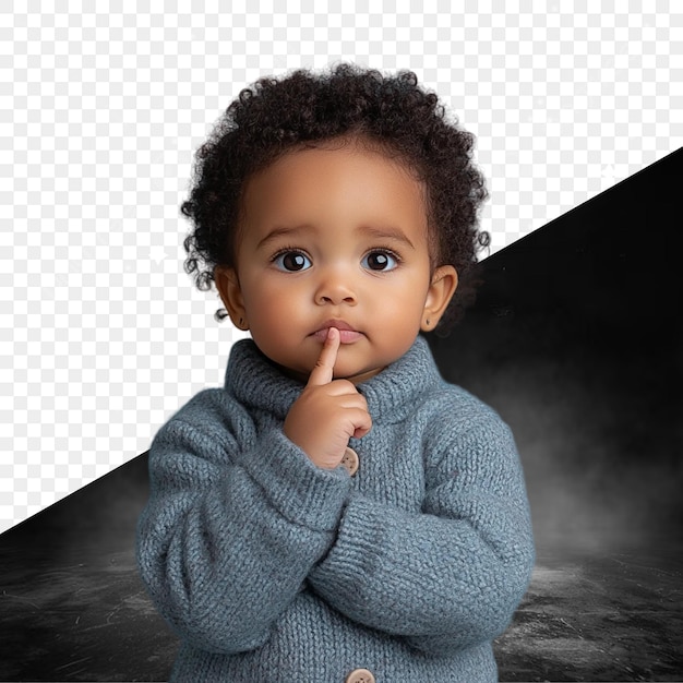 un niño con un dedo en la boca